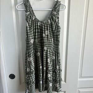 No Boundaries Green and White Ruched Tiered Sundress